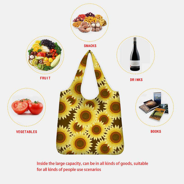 Reusable Print Shopping Grocery Bags Foldable Large Shoulder Tote with Pouch