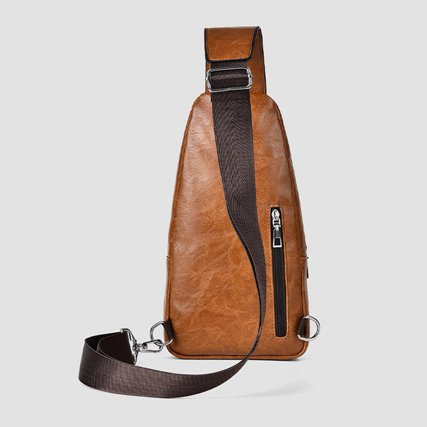 Minimalist Solid Color Leather Sling Bag For Men Women