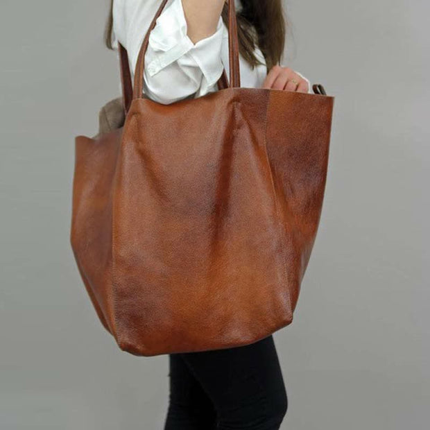 Large Capacity Soft Leather Tote Bag Handbag Shopper Purse with Pouch