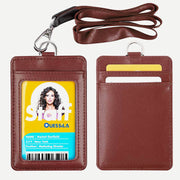 Genuine Leather ID Badge Holder with Vertical Clear ID Window Neck Lanyard