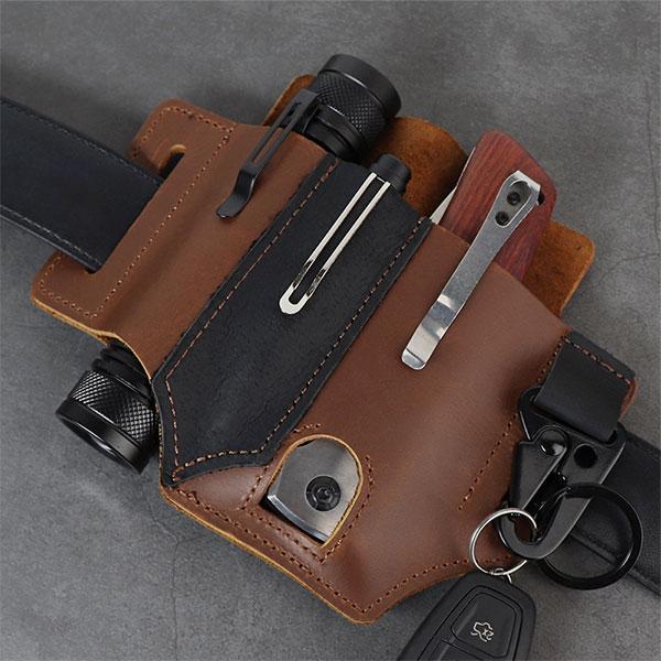 Multifunctional Outdoor EDC Tactical Pen Tool Leather Case Pocket