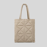 Women Simple Quilted Down Tote Vertical Diamond Check Shoulder Bag