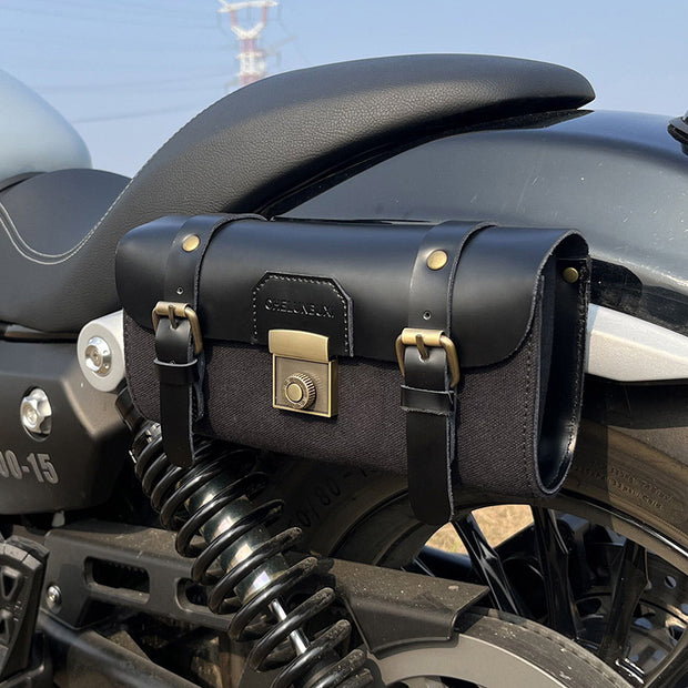 Motorcycle Tool Bag Universal Leather Motorbike Fork Bag Saddlebags Handlebar Bag