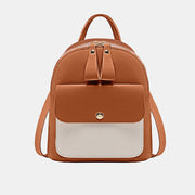 Women Functional Mini Backpack Faux Leather Casual Colorblock Shoulder Bag