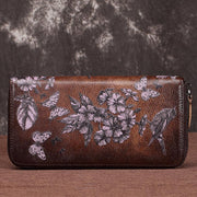 Genuine Leather Large Capacity Floral Printed Vintage Wallet