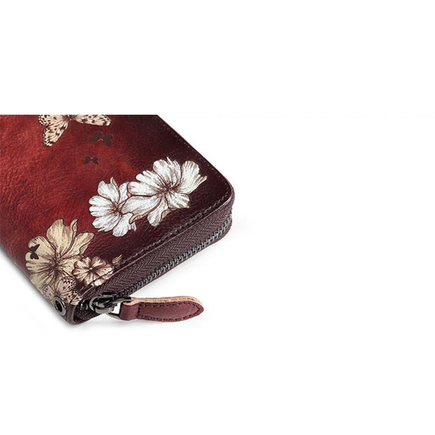 Genuine Leather Large Capacity Floral Printed Vintage Wallet