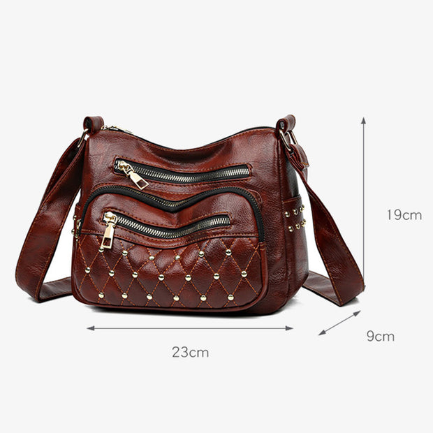 Rivet Crossbody Bag Soft Vegan Leather Purse For Women