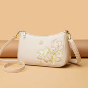 Women's Small Real Leather Floral Embroidery Crossbody Purse Shoulder Handbag