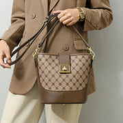 Splicing Pattern Bucket Bag For Women Soft Leather Crossbody Bag