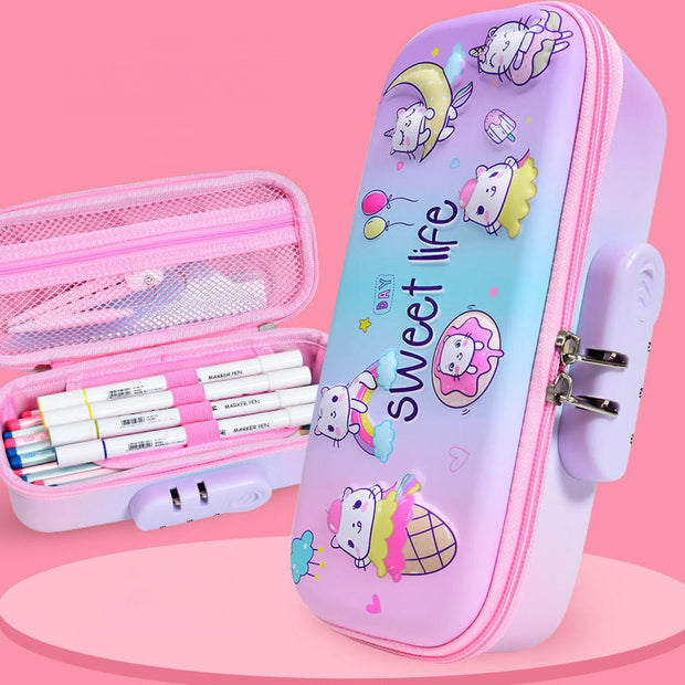 Cute Pencil Case For Kids Large Capacity Coded Lock Case