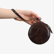 Round Coin Purse Retro Cute Leather Wallet Wrist Bag