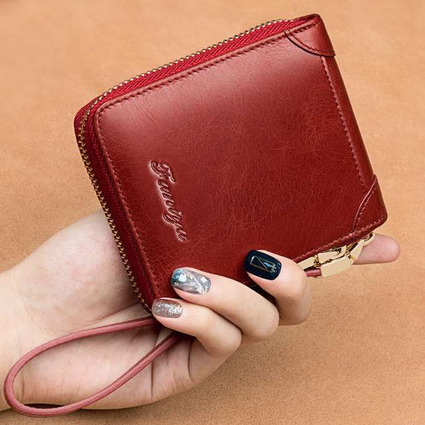 Zipper Around Compact Wallet for Women Real Leather Roomy Wallet Coin Purse