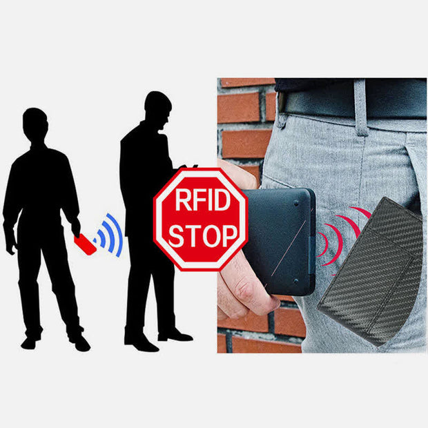 Anti-theft RFID Blocking Wallet Men's Multi-Slot Carbon Fiber Credit Card Holder