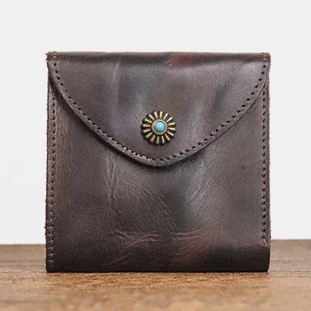Retro Bifold Wallet Pouch for Women Men Cowhide Leather Small Coin Purse