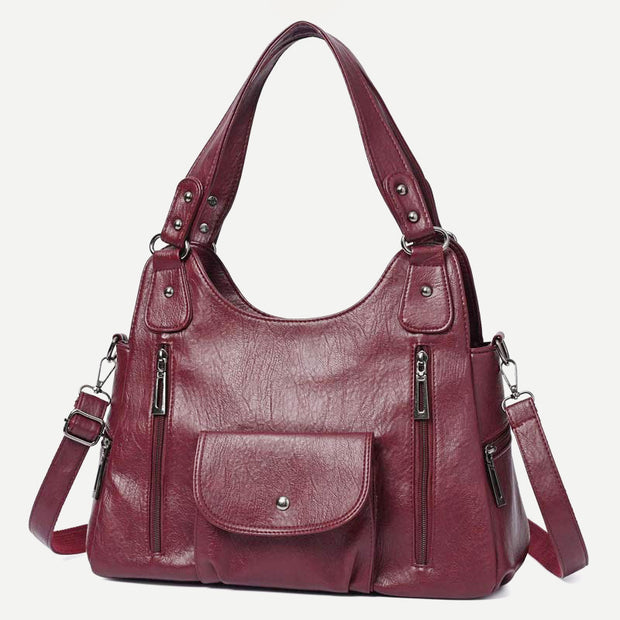 Double Large Compartment Tote Hobo Bag Leather Handbag with Crossbody Strap