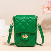 Diamond Check Embroidered PU Leather Crossbody Phone Bag For Women