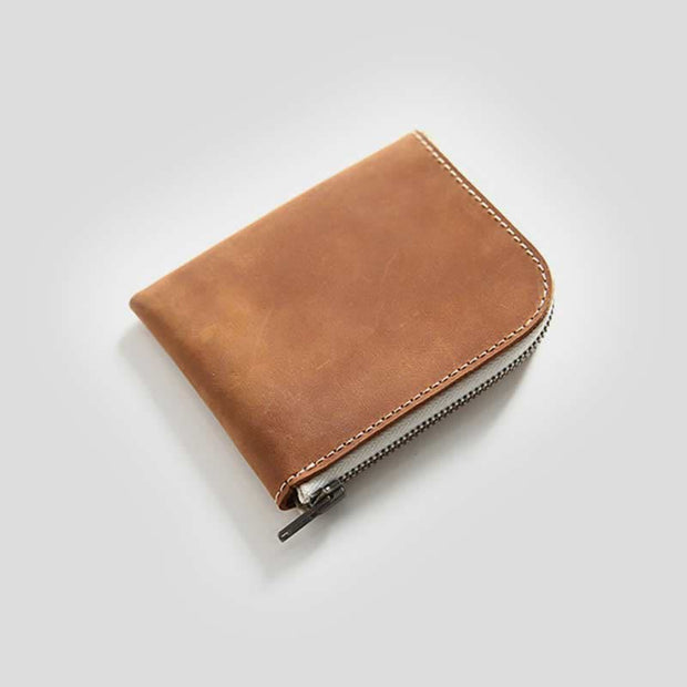 Retro Genuine Leather Coin Purse Slim Zip Change Pouch Wallet