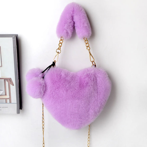 Heart Shape Plush Handbag For Girl Warm Birthday Gift