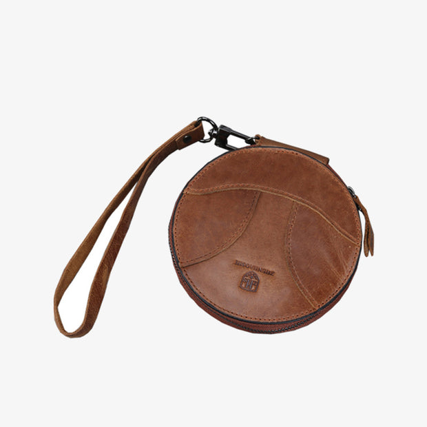 Round Coin Purse Retro Cute Leather Wallet Wrist Bag