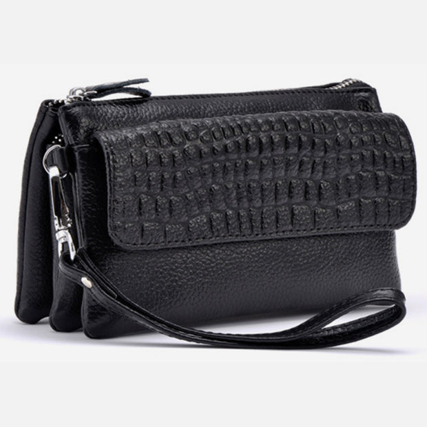 Genuine Leather Multi-Pocket Handbag With Strap