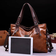 Retro Tote Handbag Large Capacity Faux Leather Crossbody Shoulder Bag