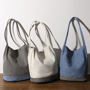 Vintage Canvas Bucket Bag Color Contrast Shoulder Bag For Women