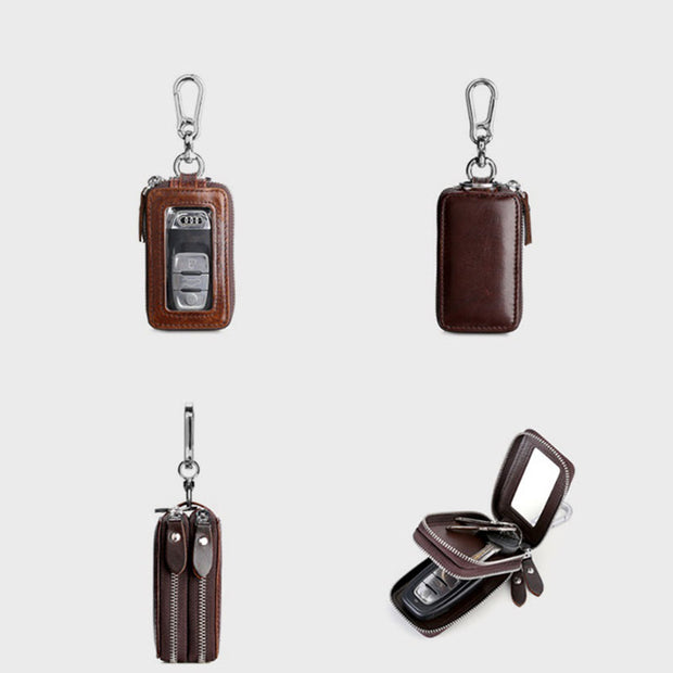 Retro Oil Wax Leather Car Key Chain Multi-function Storage Bag