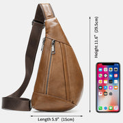 Multi-Pocket Genuine Leather Sling Bag
