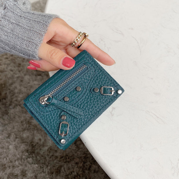 Mini Cute Wallet Plain Color Pebble Leather Money Clip