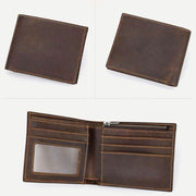 Retro RFID Blocking Crazy Horse Leather Bifold Wallet with ID Window