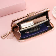 Square Plaid Money Clip Large Capacity Zipper Phone Wallet For Women
