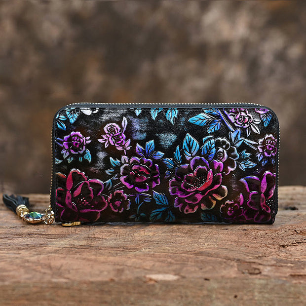 Wallet For Women Genuine Leather Retro Printing Large Capacity Purse