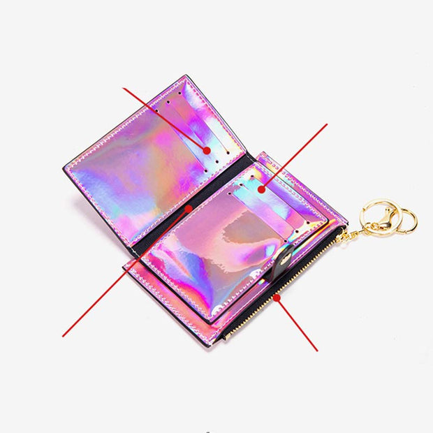 Iridescent Laser Minimalist Card Holder Coin Pouch Wallet for Women Girls