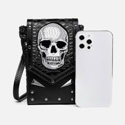 Faux Leather Skull Phone Bag  Waist Pack Punk Style Crossbody Purse