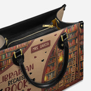Custom Name Handbag For Women Library Pattern Leather Tote