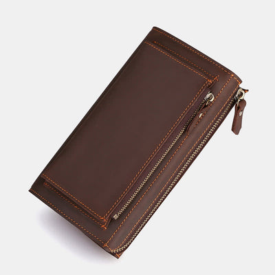 Large Capacity Leather Men Clutch Purse Bag Long Wallet Cellphone Bag