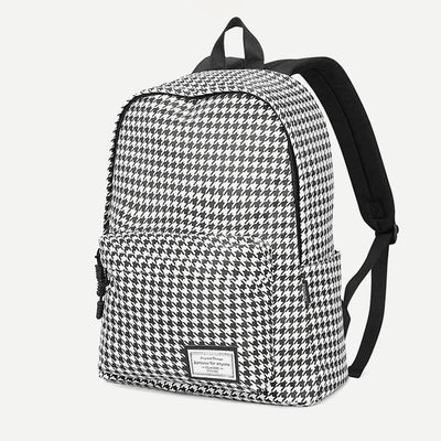 Houndstooth Print Rucksack College School Backpack Women Travel Daypack Fit 15.6" Laptop