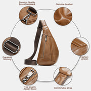 Multi-Pocket Genuine Leather Sling Bag