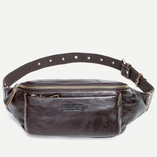 Genuine Leather Waist Bag Fanny Pack Chest Bag with Adjustable Belt