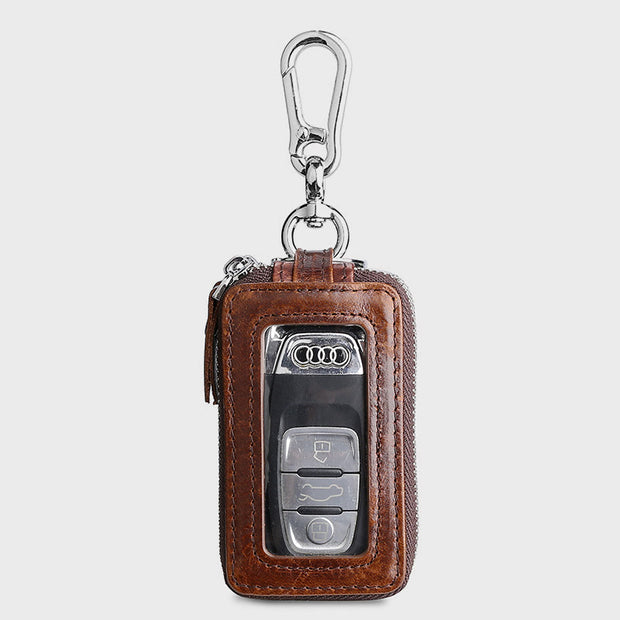 Retro Oil Wax Leather Car Key Chain Multi-function Storage Bag