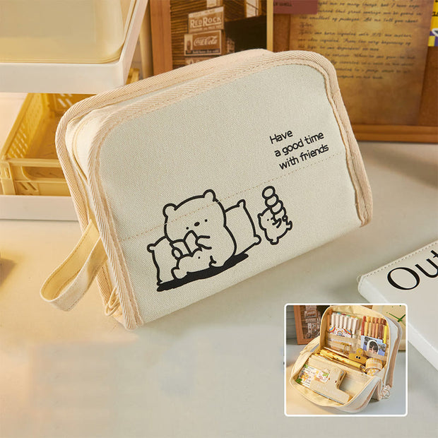 Pencil Case For Students Canvas Large Capacity Stationery Pencil Box