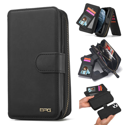 2-in-1 Zip Around Wallet Phone Case with Mirror Compatible with iPhone Samsung