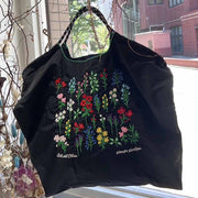 Floral Embroideried Handbag Durable Drawstring Nylon Shoulder Bag For Women