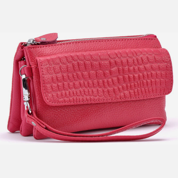 Genuine Leather Multi-Pocket Handbag With Strap