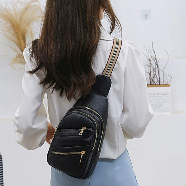 Sling Crossbody Backpack Soft Leather Shoulder Bag with Adjustable Strap