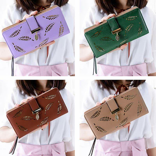 Large Leather Wallet for Women Hollow Out Long Ladies Clutch