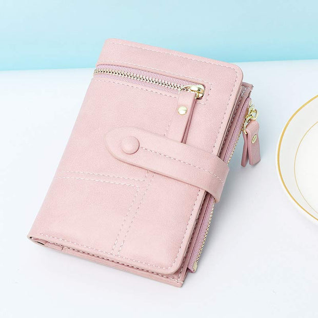 Short Leather Wallet For Women Use Minimalist Folding Coin Purse