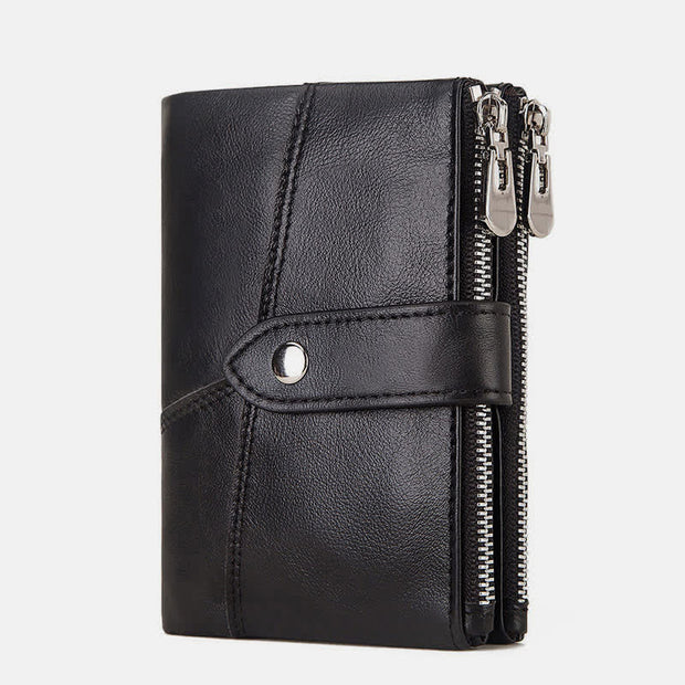 Men's Large Capacity RFID Blocking Leather Wallet with Zipper Pocket