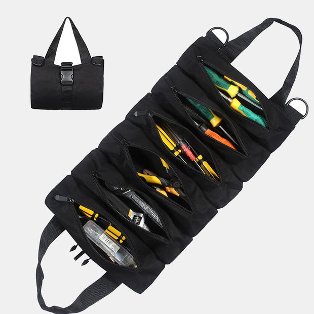 Tool Roll Bag Organizer Heavy Duty Tool Handbag with 5 Tool Pouches