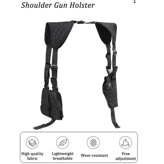 Concealment Black Nylon Universal Horizontal Shoulder Holster with Mag Pouch